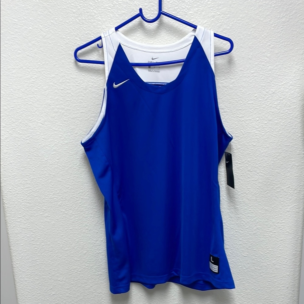 Nike Dri Fit Women's Large Blue and White Athletic Basketball Tank Top NWT